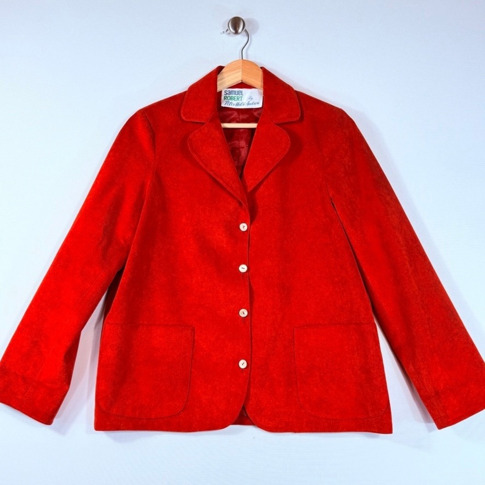 Samuel Robert by Peter Hatsi Androu Blazer Women 12 Red Faux Suede Vtg Jacket
